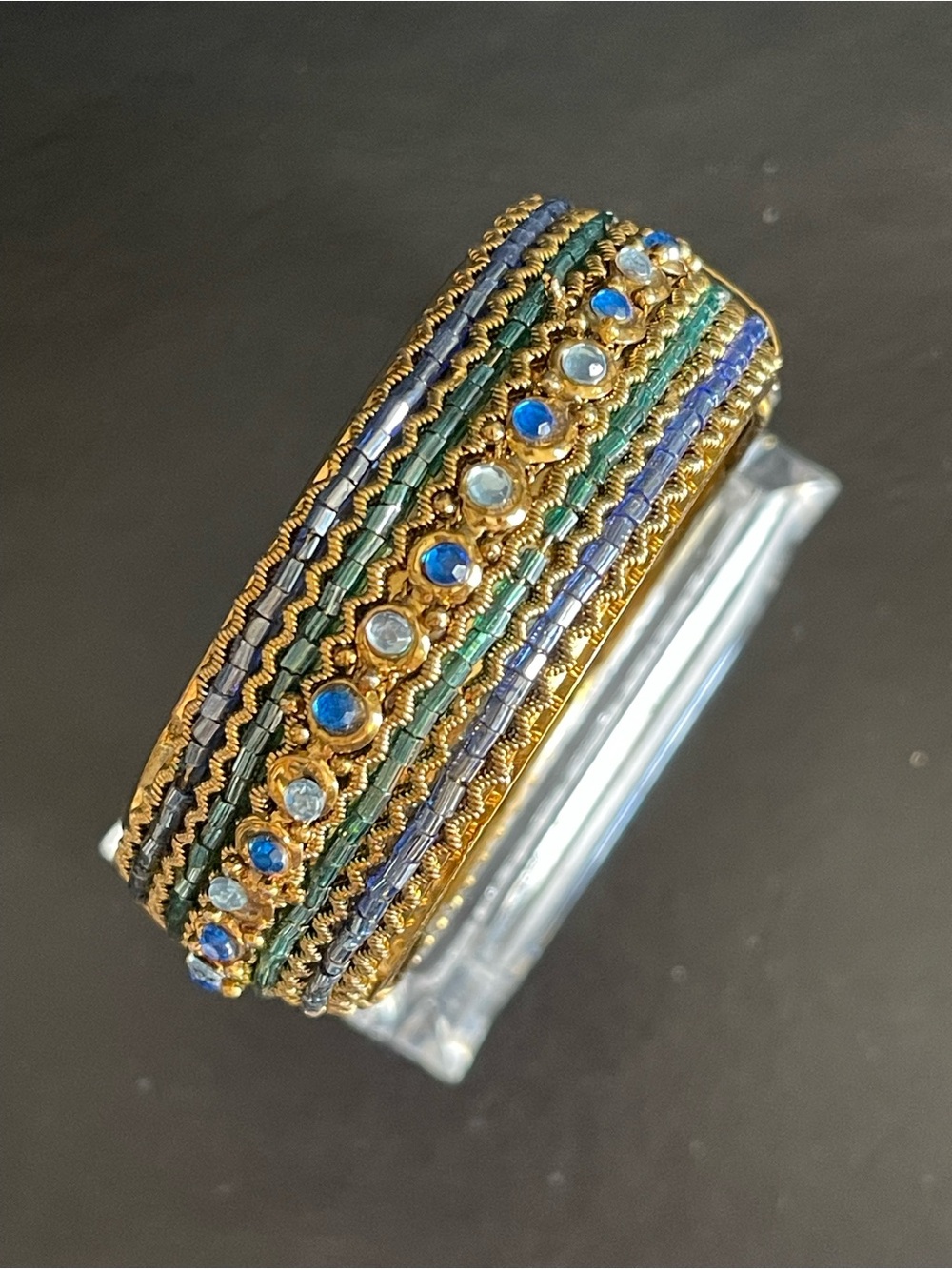 India hand beaded brass hinged bangle bracelet.